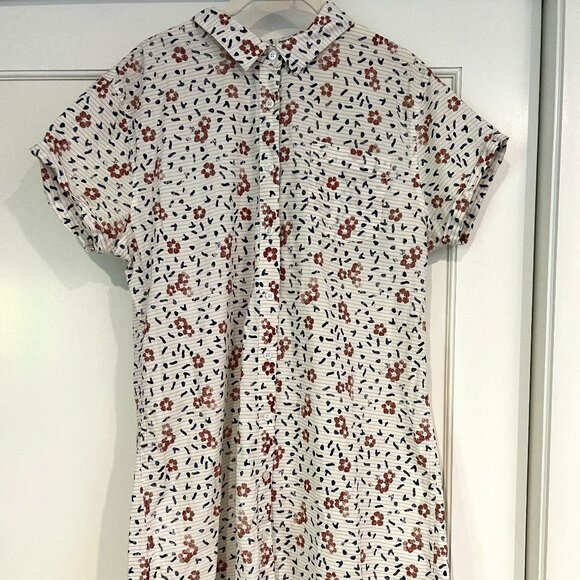 Bridge and Burn Shirt Dress Sz L, block floral print, white, EUC - Picture 1 of 4